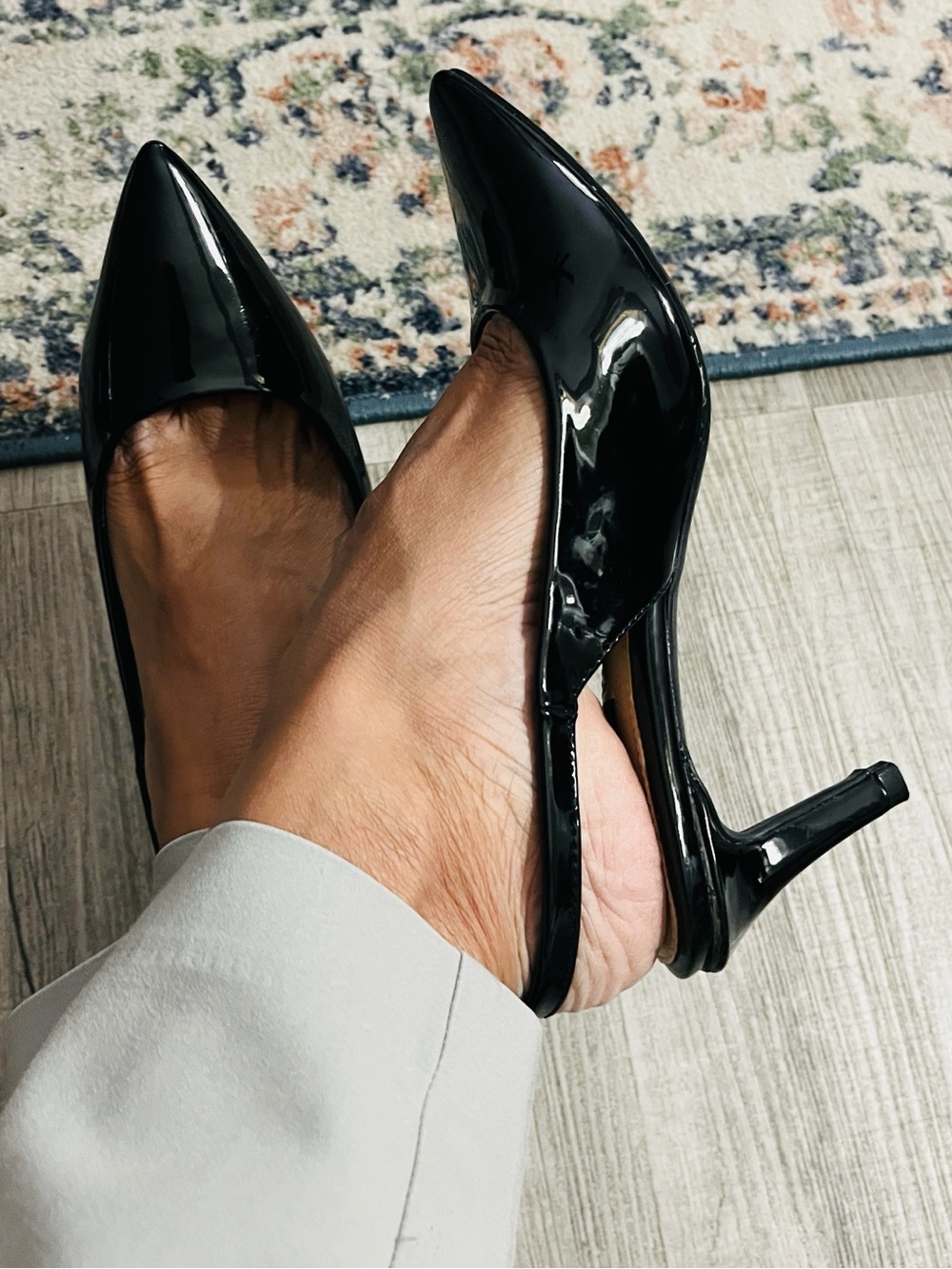 Jones New York Black Patent Slingback Pointed-Toe Heels